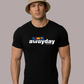 Ein Mann mit beigem Anglerhut blickt nach vorn; er trägt ein schwarzes T-Shirt mit weißem „awayday“-Schriftzug.
