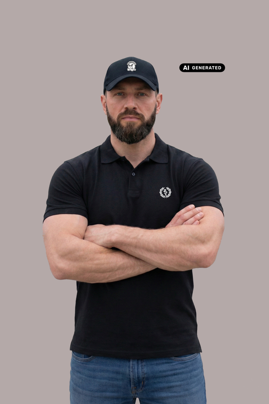Bärtiger Mann mit Cap im schwarzen Poloshirt mit Lorbeerkranz-Logo, mit verschränkten Armen frontal fotografiert.
